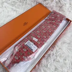 【新品未使用箱付き】エルメス ネクタイ 総柄 オレンジ 象 馬のサムネイル