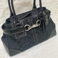 極美品✨コーチ　ハンドバッグ　キャンバス　レザー　黒　シグネチャー　10245