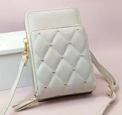 キルティングスマホショルダーバッグ(ホワイト)⪩⪨