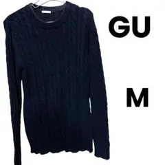 GU ジーユー ケーブルニット セーター Mサイズ ネイビー コットン100%のサムネイル