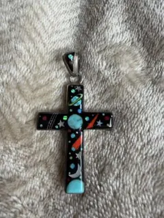 ナバホ シルバー925 クロス ペンダント インレイ オパール調