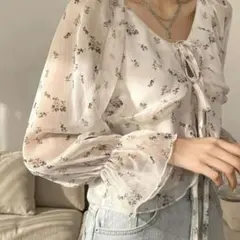 shein 花柄リボンブラウス レディース