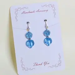 チェコビーズ　花とハートのイヤリング