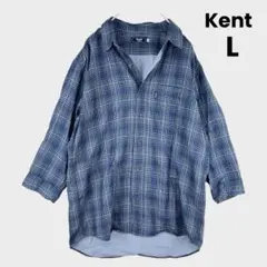 Kent IN TRADITION チェックシャツ ヘム　綿　L 青 7分袖