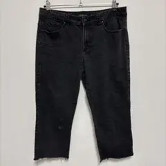 ジーンズ クロップド デニム パンツ XL 黒 カジュアル 切りっぱなし 伸縮性のサムネイル