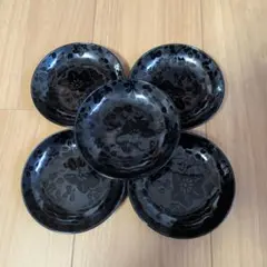 小皿 5枚セット 黒地 花柄 銘々皿