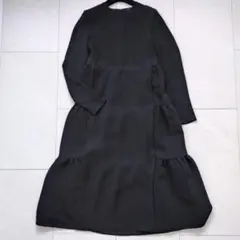 美品】ヨーコチャン ティアードワンピースドレス マキシ丈 黒ブラック