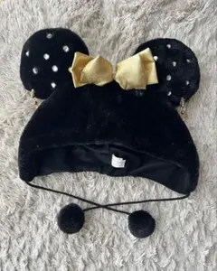 ディズニー　ミニー　ファンキャップ　ブラック　黒　ゴールド　イヤリング