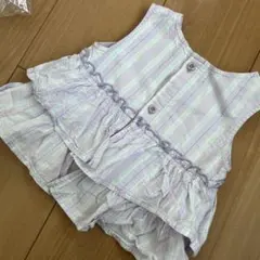 フリル付き紫と緑ストライプトップス 80