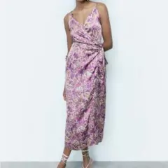 ZARA パープル ペイズリー柄 キャミワンピース