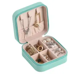 【ブルー】ジュエリー ボックス アクセサリー ケース コンパクト 携帯 旅行 青