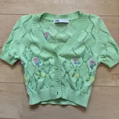 ZARA ライトグリーン 半袖カーディガン