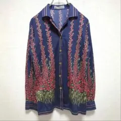 E1543 【希少デザイン】総柄 花柄 シャツ ブラウス ヴィンテージ風 個性派