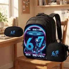 ロボット67デザイン 黒リュック＋ランチバッグ＋ペンケース3点セットのサムネイル