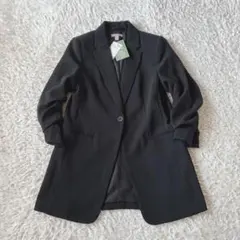 【新品】H&M テーラードジャケット　ギャザースリーブ　黒　XS レディースのサムネイル
