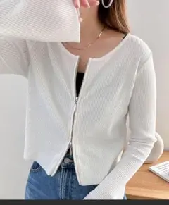 andme セルフカットリブカーディガン