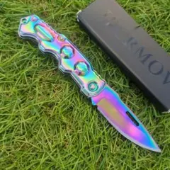 ❇️✴️⭕️折り畳み虹色チタンコーティングサバイバルナイフ150mm(海老鉈)①