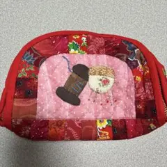 ハンドメイド パッチワーク ポーチ レッド系