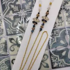 メガネチェーン★キラキラ「ロンドンブルー」蝶々＆スワロフスキー