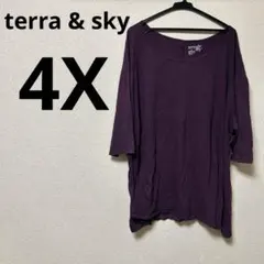 terra & sky 半袖Tシャツ【4X】　パープル　大きめサイズ　無地