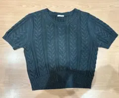 GU ダークグレー ケーブルニット 半袖 L
