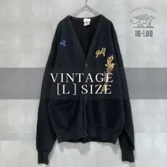 USA製　ゴルフ刺繍　黒金カーディガン　ブラック　ゴールド　ユニセックス　古着