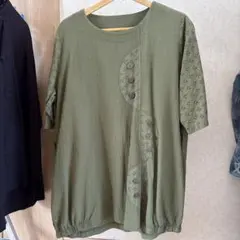 オリーブグリーン 五分袖 チュニック