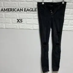 【AMERICAN EAGLE 】XSスキニーパンツ 黒ダメージ加工