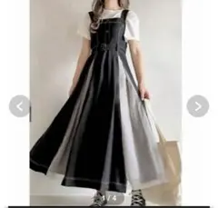 GRL ベルト付き配色ステッチチュール切替ジャンパースカート[tw1005]