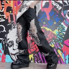 【NieR】DAMAGE BLACK DENIM PANTS