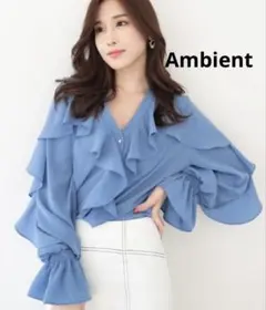 【美品】Ambient アンビエント ラッフルフリルブラウス ブルー Fのサムネイル