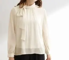 グローブgroveシアーストライプボウタイブラウス オフホワイト★Sサイズ