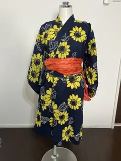 ひまわり柄 浴衣 オレンジ帯付き120センチ