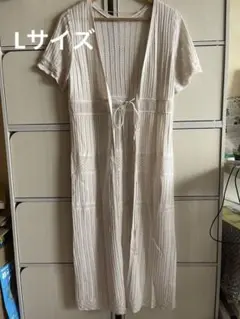 GU ベージュ透かし編み カーディガン 半袖　L