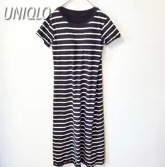 ユニクロ ボーダー柄 ワンピース 半袖 ロング丈 カップ付（M） カジュアル