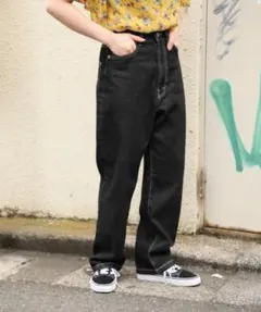 après jour ブラック ストレートデニム ハイウエスト