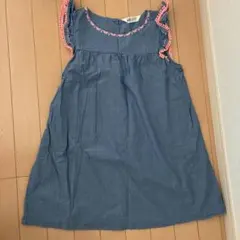 デニムブルー フリル ノースリーブ ワンピース 120