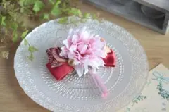 試作品♡和柄リボンとダリアのタッセル付きヘアクリップ　浴衣髪飾り　七五三