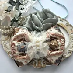 ⭐3148⭐❣️大人可愛い華やかアクセ❣️オリジナル✴インド刺繍リボンシュシュ