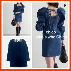 完売 Chico パワショルデニムミニワンピース F 限定品 美品 リボン 希少