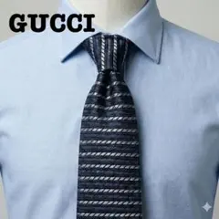 GUCCI グッチ ネクタイ シルク100% イタリア製 ネイビー ストライプ