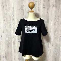 ■美品■オニツカタイガー　ロゴTシャツ　希少フレア　ゆったり　ブラック　Ｓのサムネイル