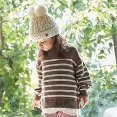 新品・激安！petit main ボーダーニット モカ茶 Ｓ 80〜90cm