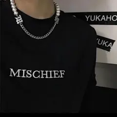 ☆パール チェーンネックレス 韓国 ストリート プレート レディース メンズ