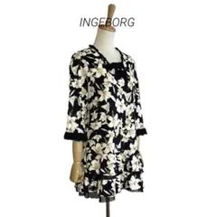 【INGEBORG】 ゆり柄 5分袖丈 フリルチュニック ワンピース