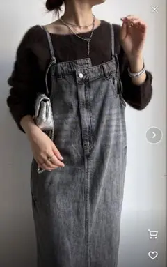 最終価格★グレー デニム サロペッスカート ロング丈