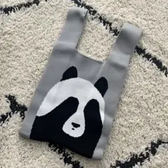 ニットバッグ ハンドバッグ 手提げ 韓国 おしゃれ パンダ グレー 灰色