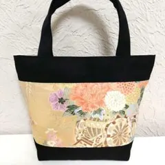 帯リメイクバッグ 菊華花寿文 九百本金弐重織＆名古屋帯 黒