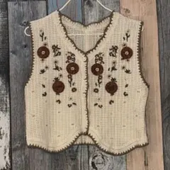 古着 花柄 ベスト ニット