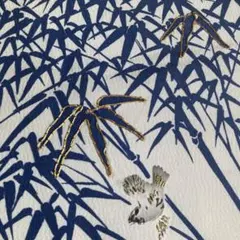 アンティーク名古屋帯　しつけ糸付　小鳥と金駒刺繍　正絹　淡いアイボリーN3-27